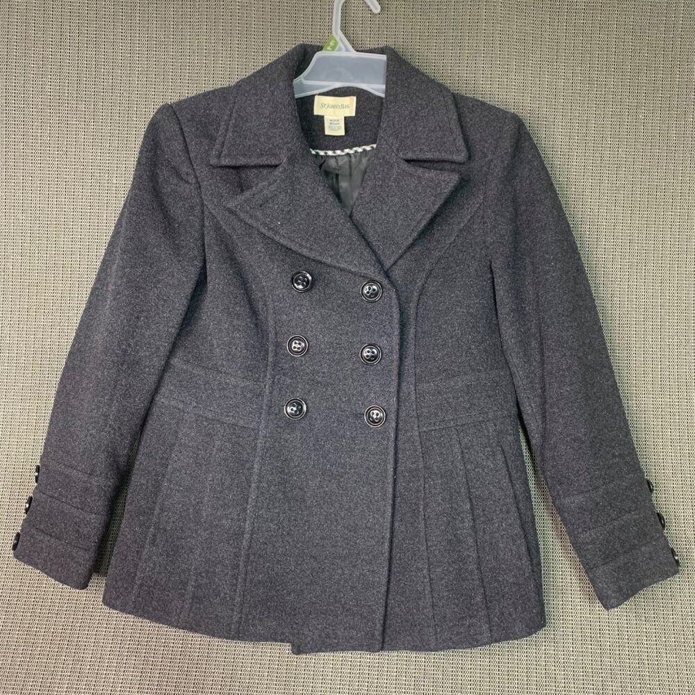 St. Johns Bay Womens Size Medium Gray Double Breasted Peacoat Wool-Blend